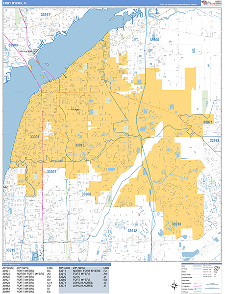 Fort Myers City Wall Map Basic Style